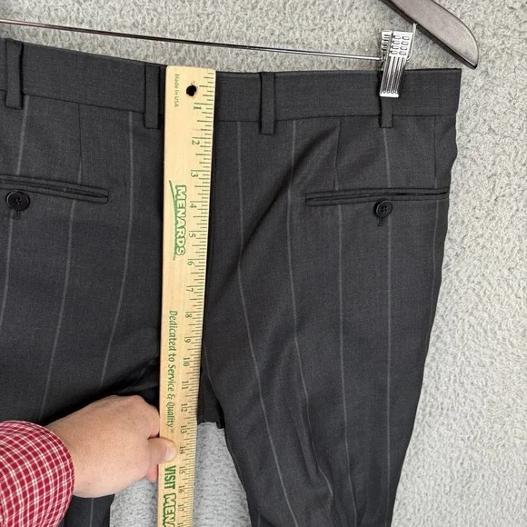 ISAIA Napoli Flat Front Dress Pants Men's 32x28 Black Chalk Stripe Made Italy - Picture 5 of 9